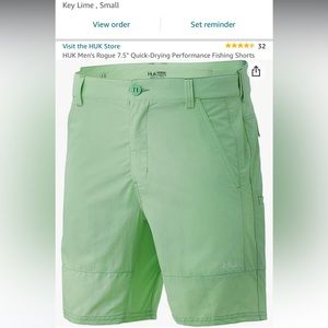 BRAND NEW WITH TAGS Huk fishing shorts. Size mens small / Key Lime color
